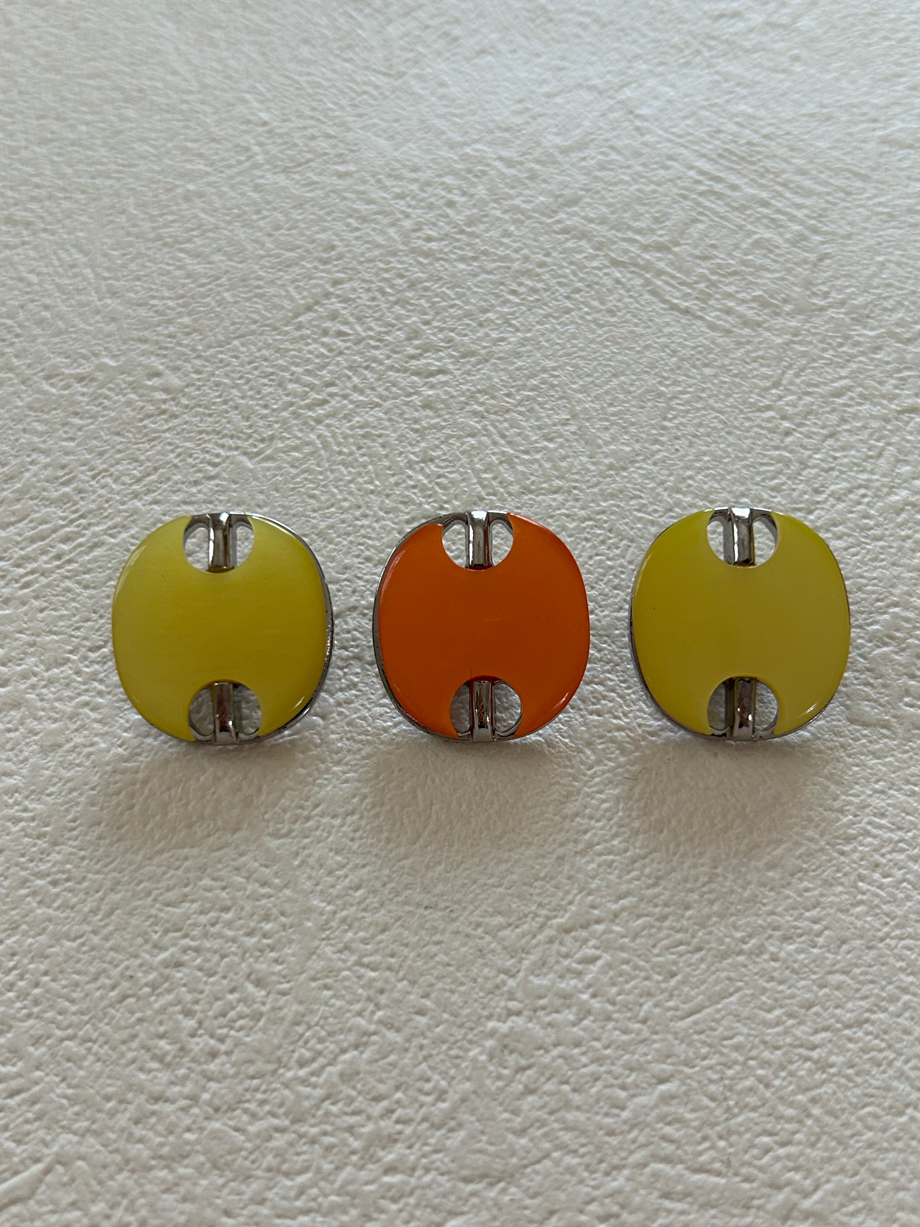 Japanese Vintage ボタン 20mm オーバル カボション シルバー レモンイエロー/オレンジ アクセサリーパーツ 装飾材 カルトナージュ