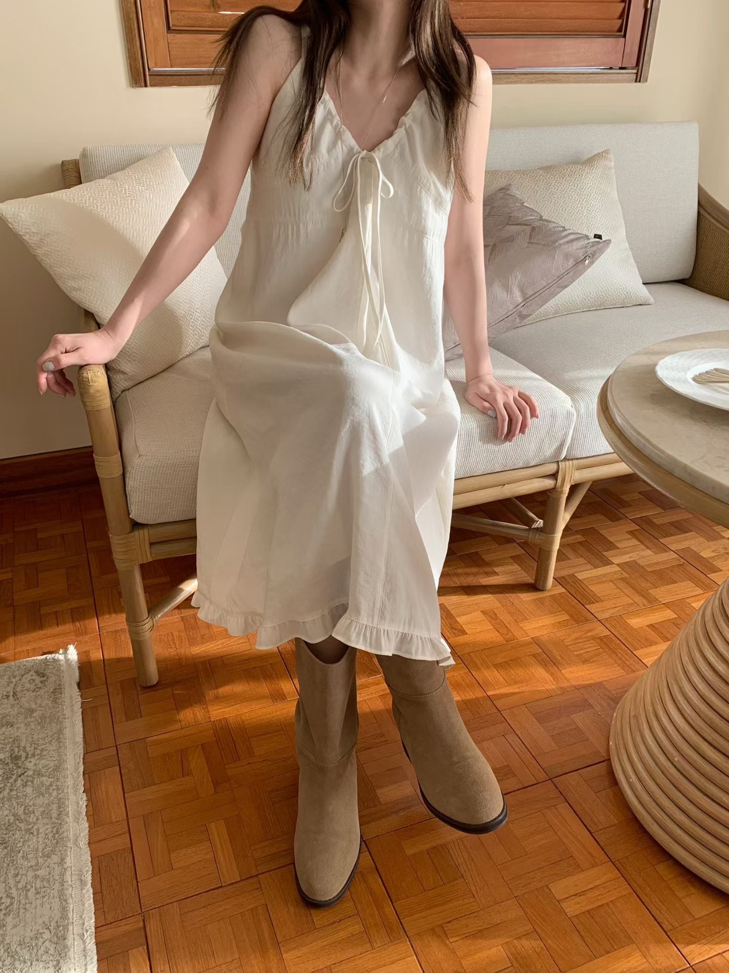 (即納)mellounge / Frill two-way dress / ivory