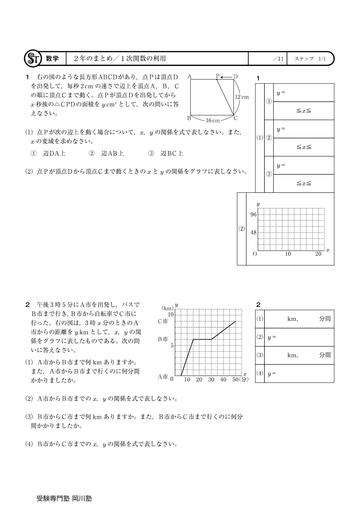 診断テスト・香川県公立高校入試専用】分野別問題集「数学関数問題
