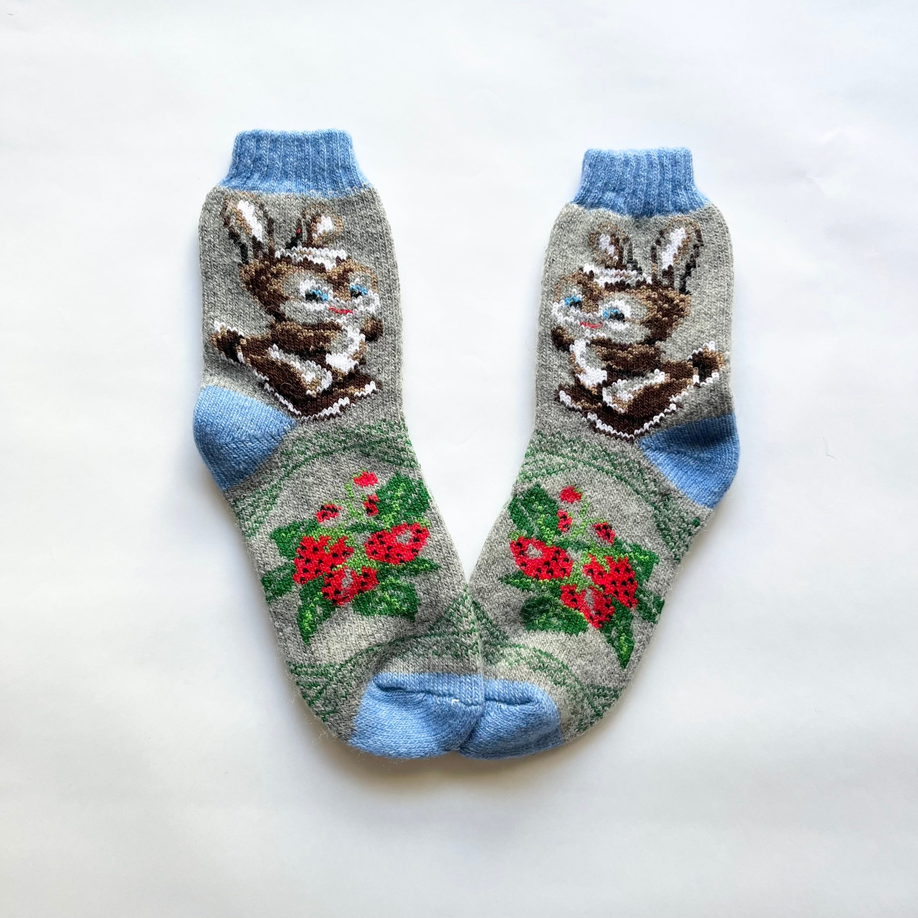 ウクライナ支援/ウールソックス(ウサギ柄)