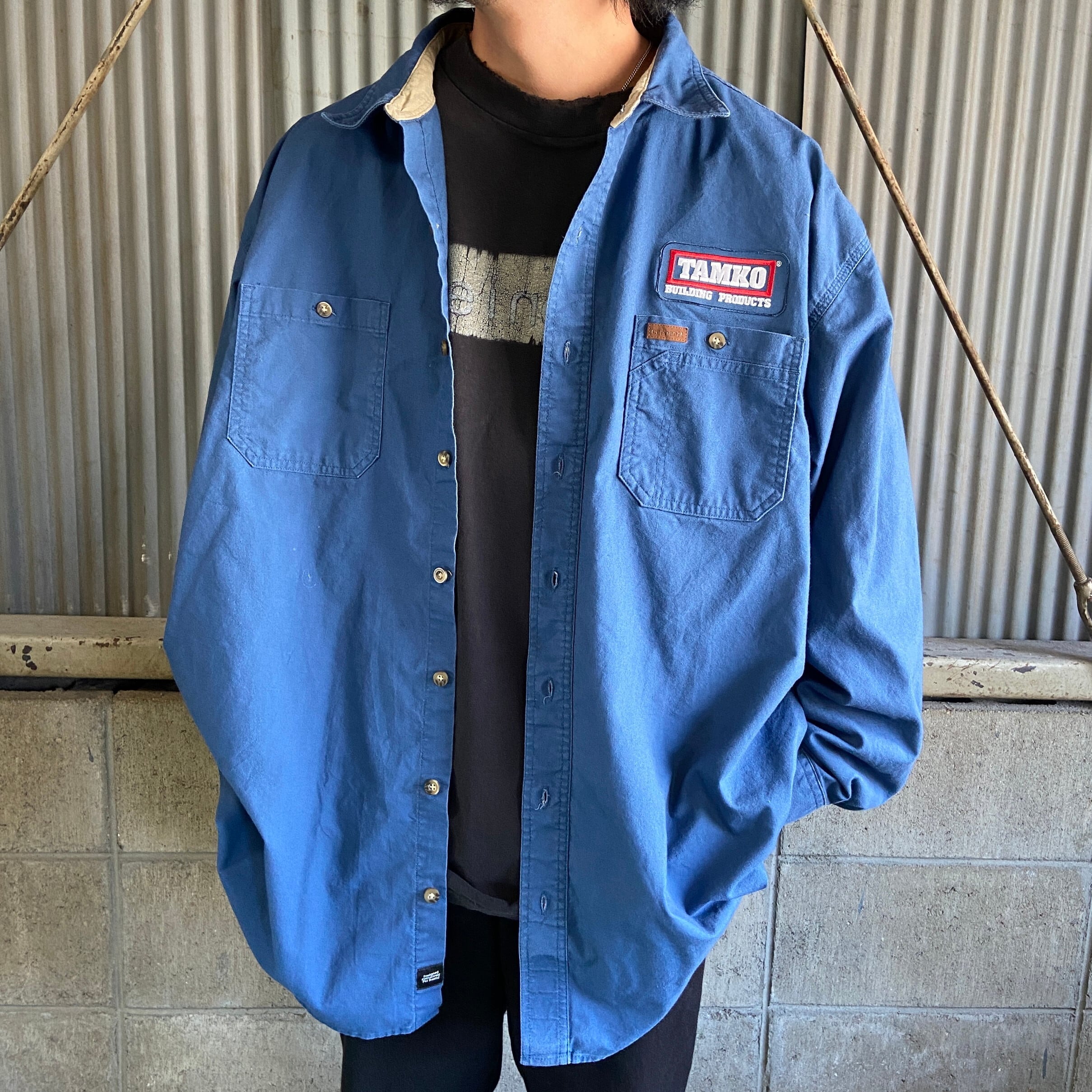 リー ワッペン ロゴ デニム シャツ USA 90s 長袖 ブルー L 青