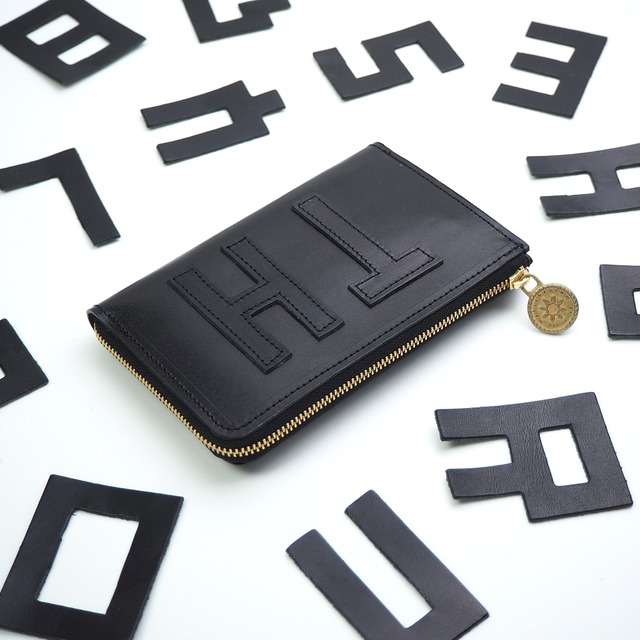 《Initial order》L-shaped zipper middle wallet (oiled leather black) cowhide