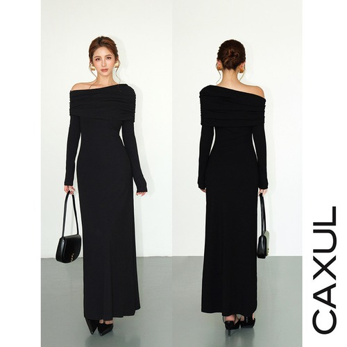 Pleated Off-Shoulder Long Dress