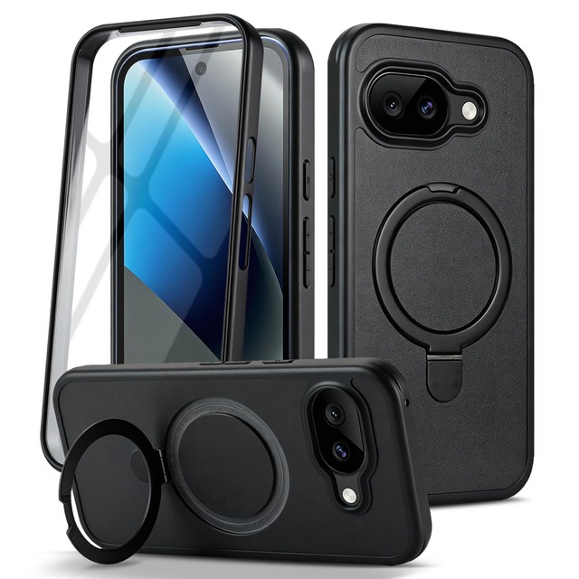 East Clear 360°全面保護 for Pixel 9a ケース リング スタンド,ブラック