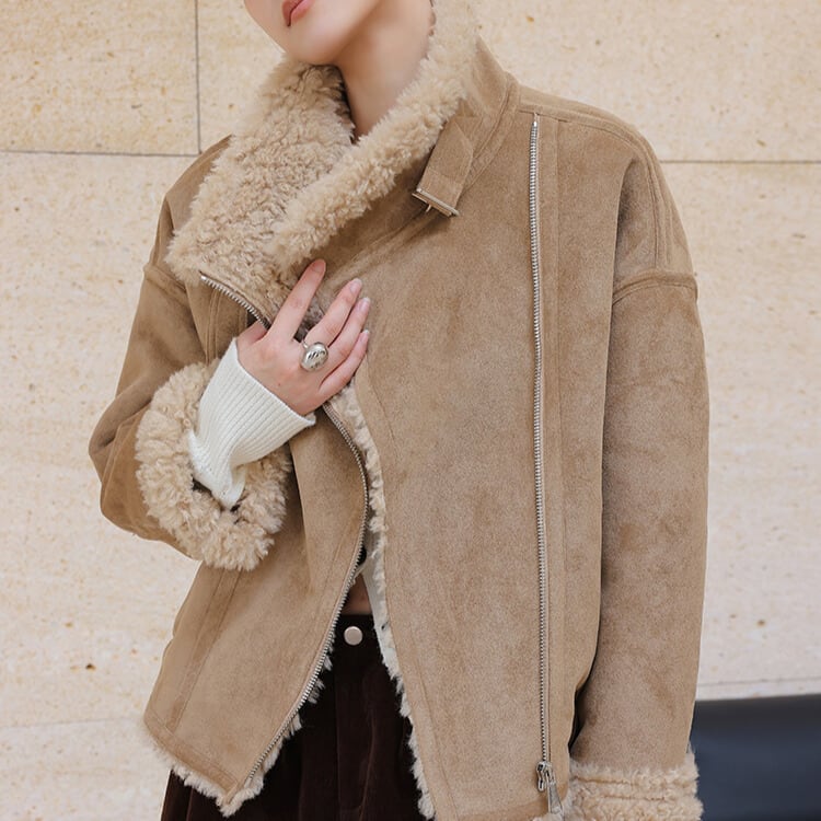 ジップアップ フェイクムートン ジャケット 1col H10570