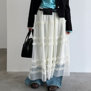 sheer frill long skirt　J00530