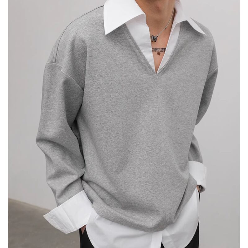 v-neck layered style long sleeve shirt mr0008