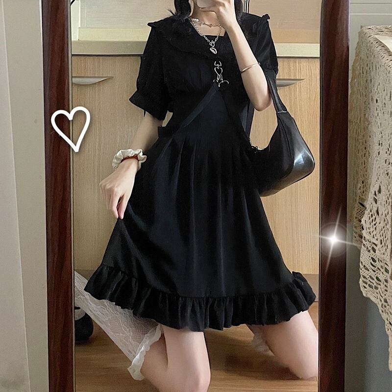 ダークネイビーブラックスリーブサマースカート 夏物 萌量不足88922977856