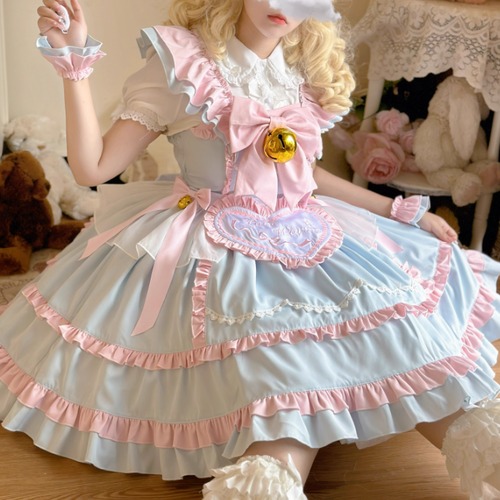 ゆめかわ♡全3カラー　エプロン付きメイド風ワンピース　wanpi96★