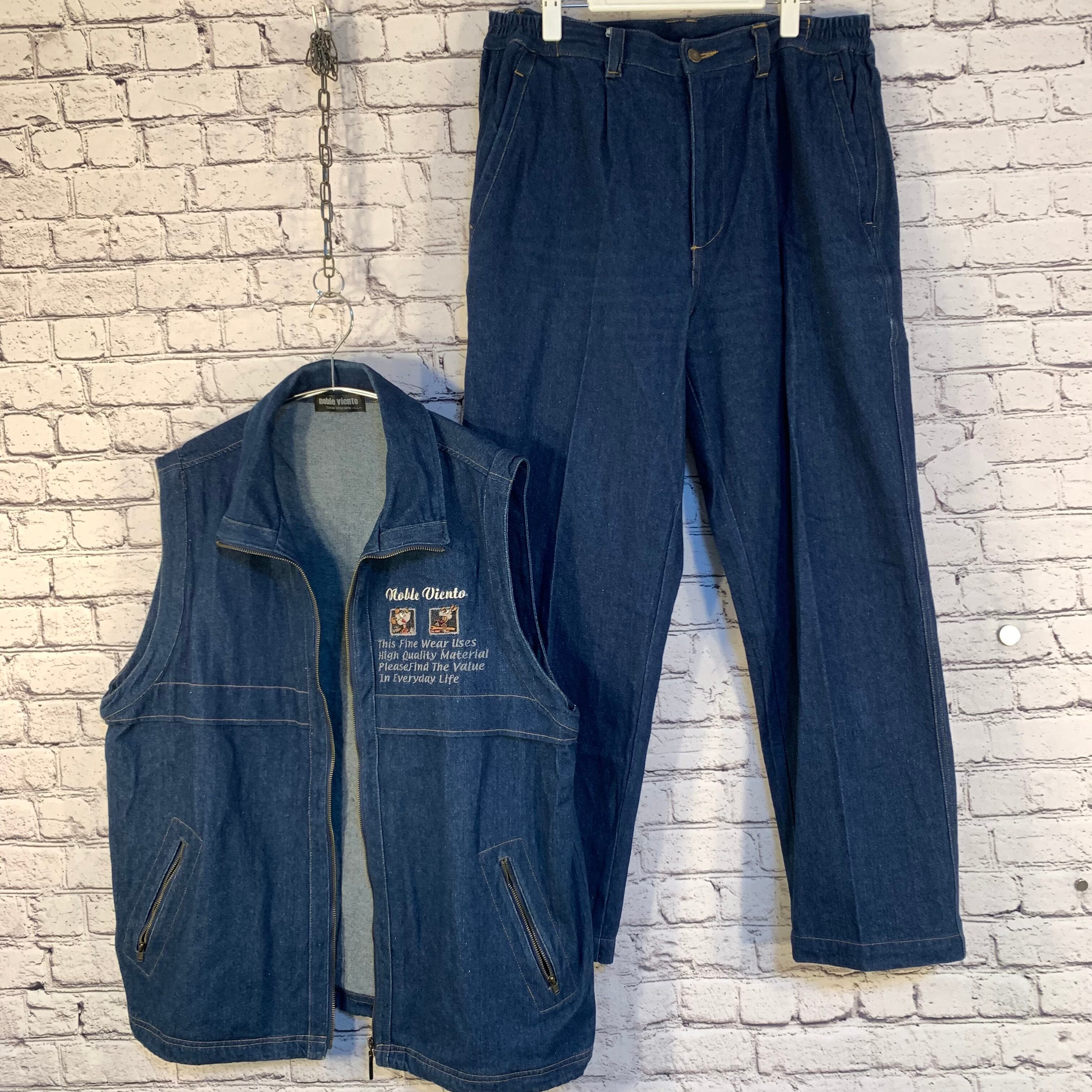noble viento デニム刺繍入りベスト&パンツセットアップ noble viento デニム刺繍入りベスト&パンツセットアップ