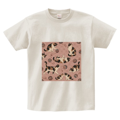 猫づくし「三毛猫と手毬」｜和モダン猫柄 ヘビーウェイトTシャツ・ソルト