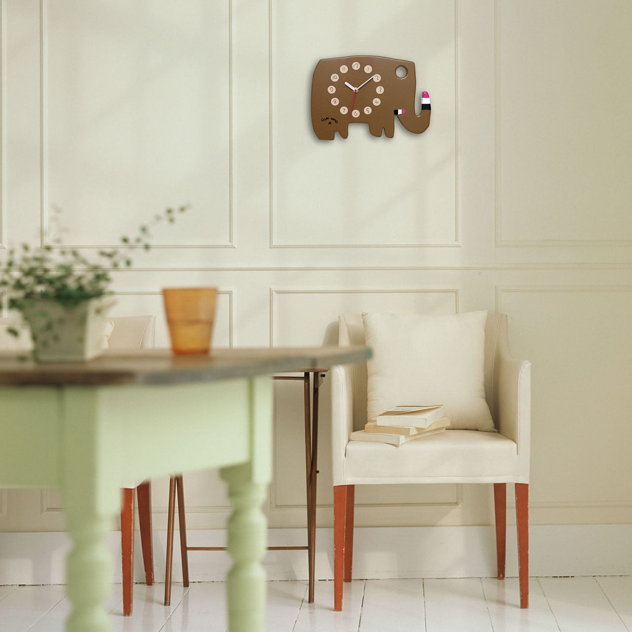 五味太郎　時計　クロック 絵本作家 五味太郎 直筆サイン入りクロック・ゾウ「イエロー