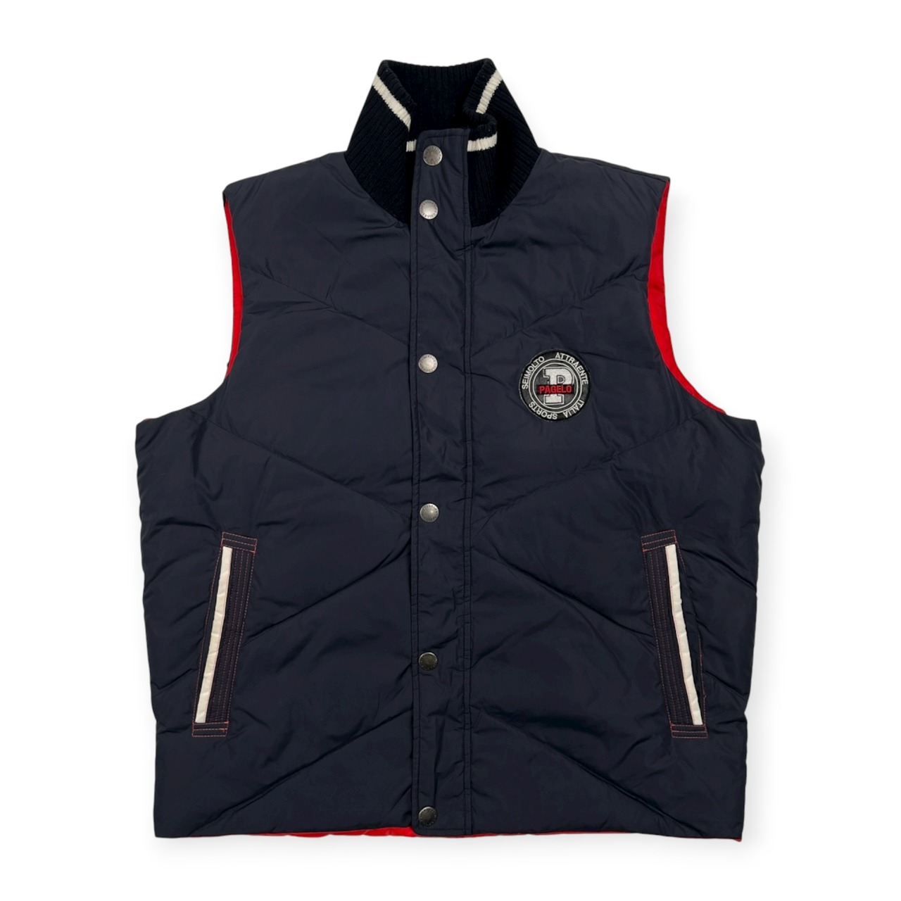 PAGELO パジェロ ハイネック ダウン ベスト サイズ L /メンズ/アンジェロ/ネイビー×レッド