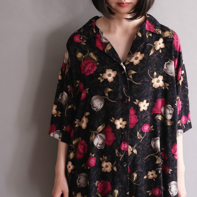 flower pattern wide silhouette h/s rayon shirt