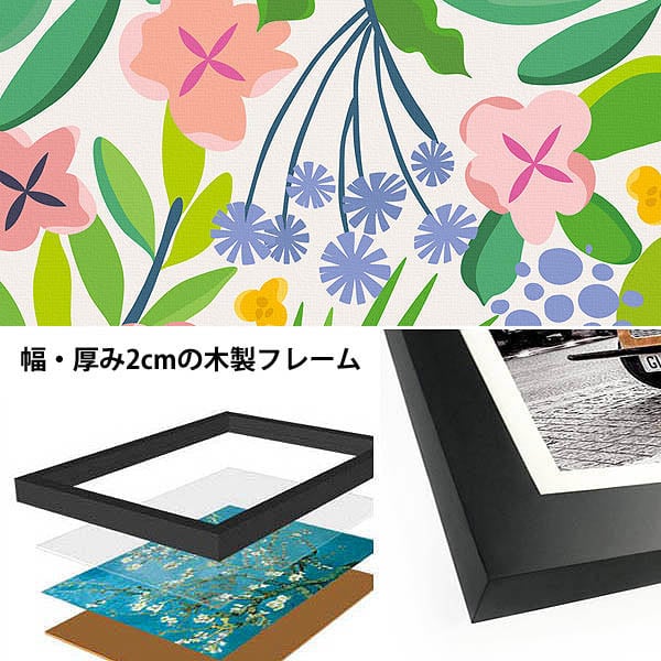 単品 33×33cm アートパネル 枠付きフレーム絵画 ハワイアン 植物 花