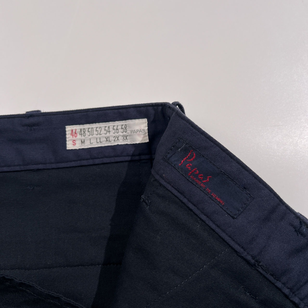 Papas パパス リネン混 ストレッチ コットンパンツ ツータック スラックス サイズ S 46 /ネイビー系 日本製 メンズ