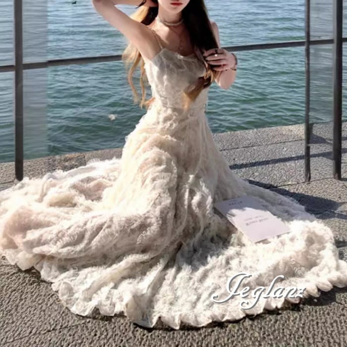 パーティ ドレス フェザー キャミワンピース パール付き ストラップ(M6583)ε