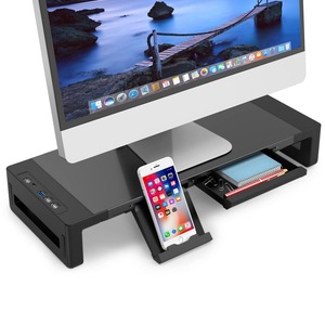 【新着特価】EAYHM モニター台 USB2.0/3.0 机上台 USB/TYPE-C充電付き PCスタンド スチール製 耐荷重30kg ノートパソコン/プリンター/iMac/タブレットパソコンに適用 引き出しとスマホホルダー付き (52*20*8.5CM)