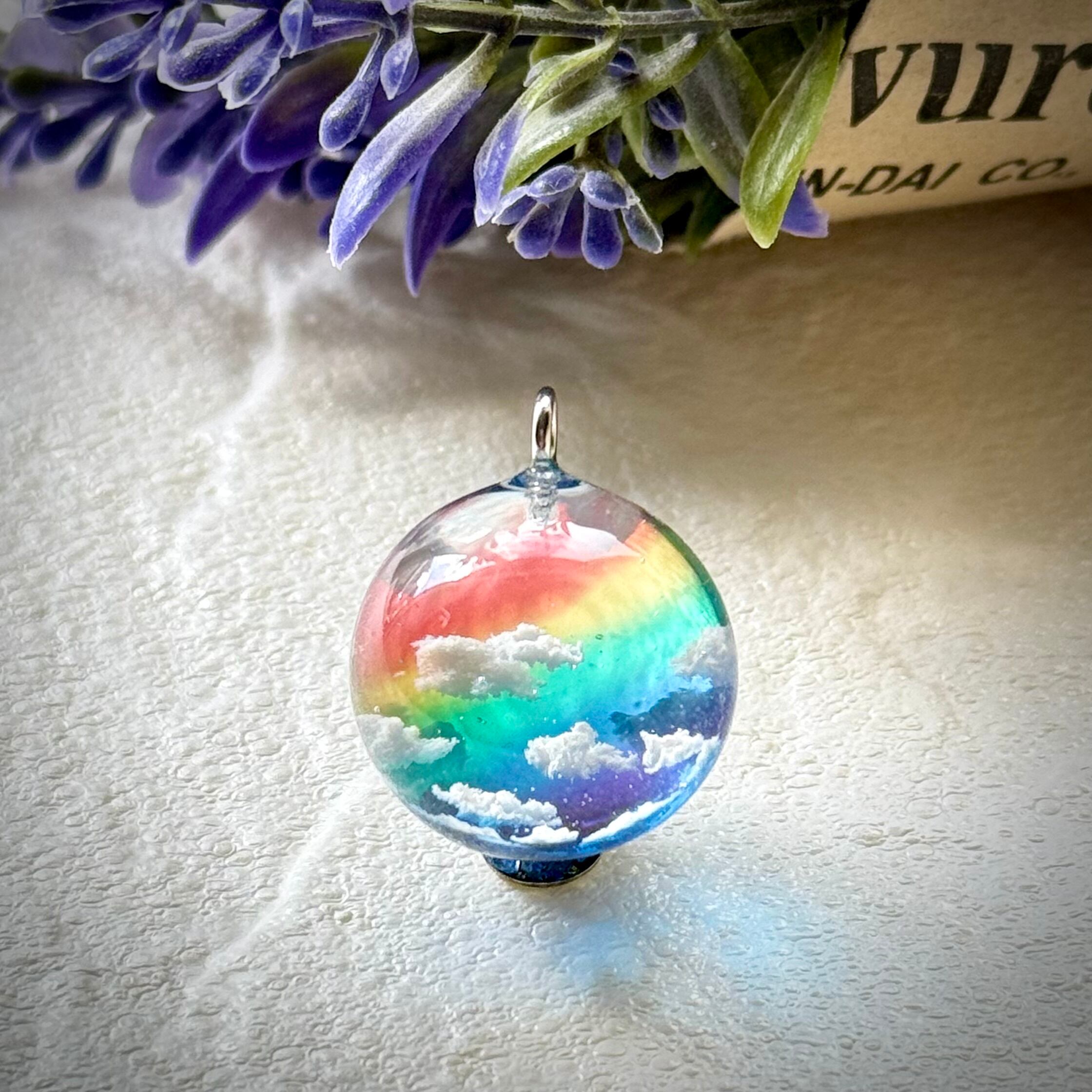 空＆雲ペンダント まん丸 青空にかかる虹  20mm