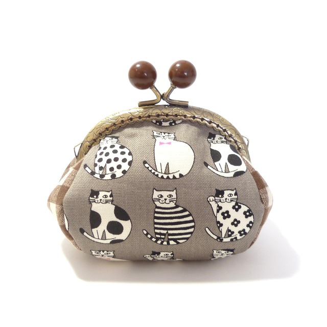 あめ玉 がま口小物入れ おすまし猫さん グレー 猫柄 G054