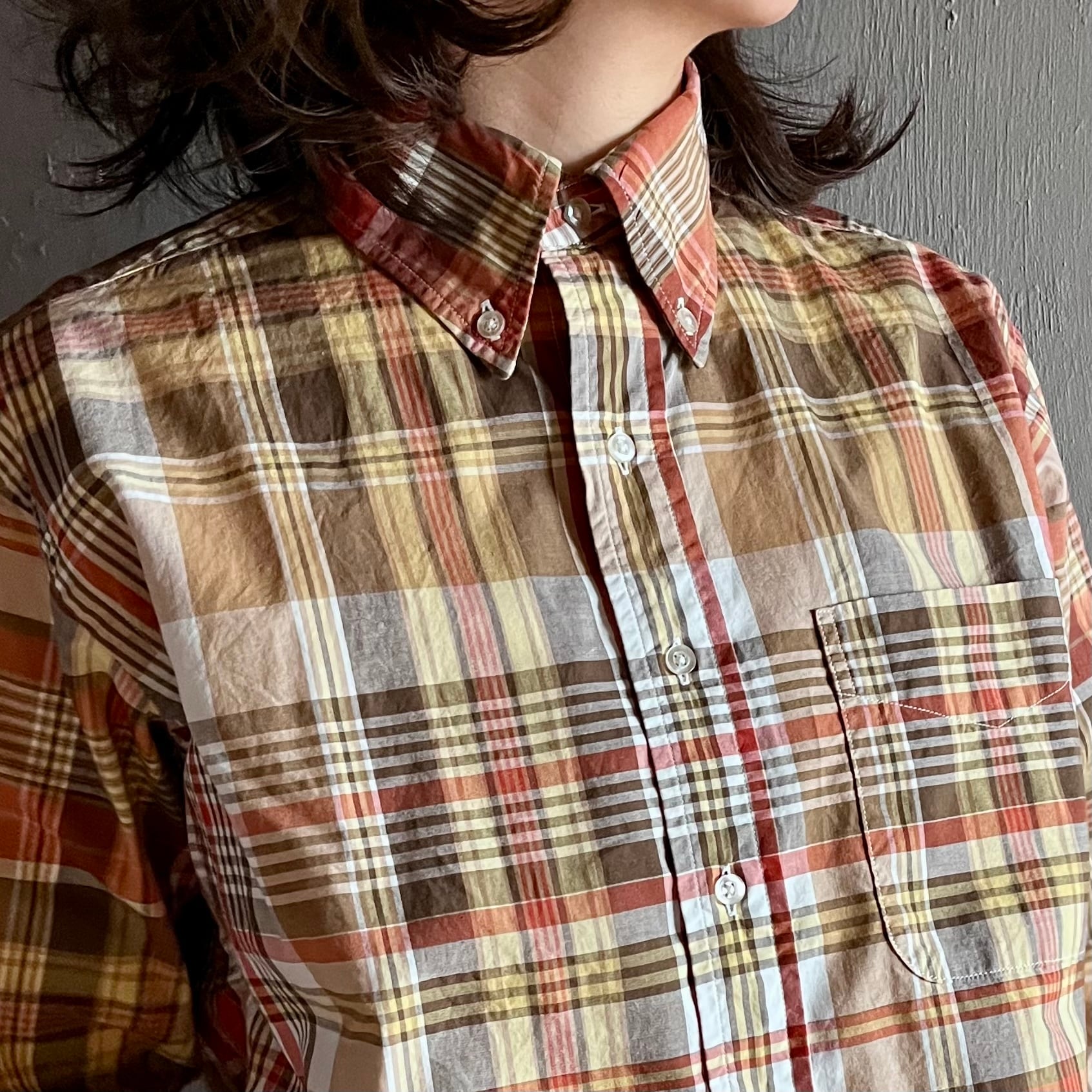 CIOTA｜スビンポプリンマドラスチェックB.Dシャツ Brown, women