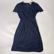 セットアップ Paul Stuart ポールスチュアート カシュクール ドット 半袖 ワンピース インナーキャミワンピース付き 8/ブラック×ブルー レディース