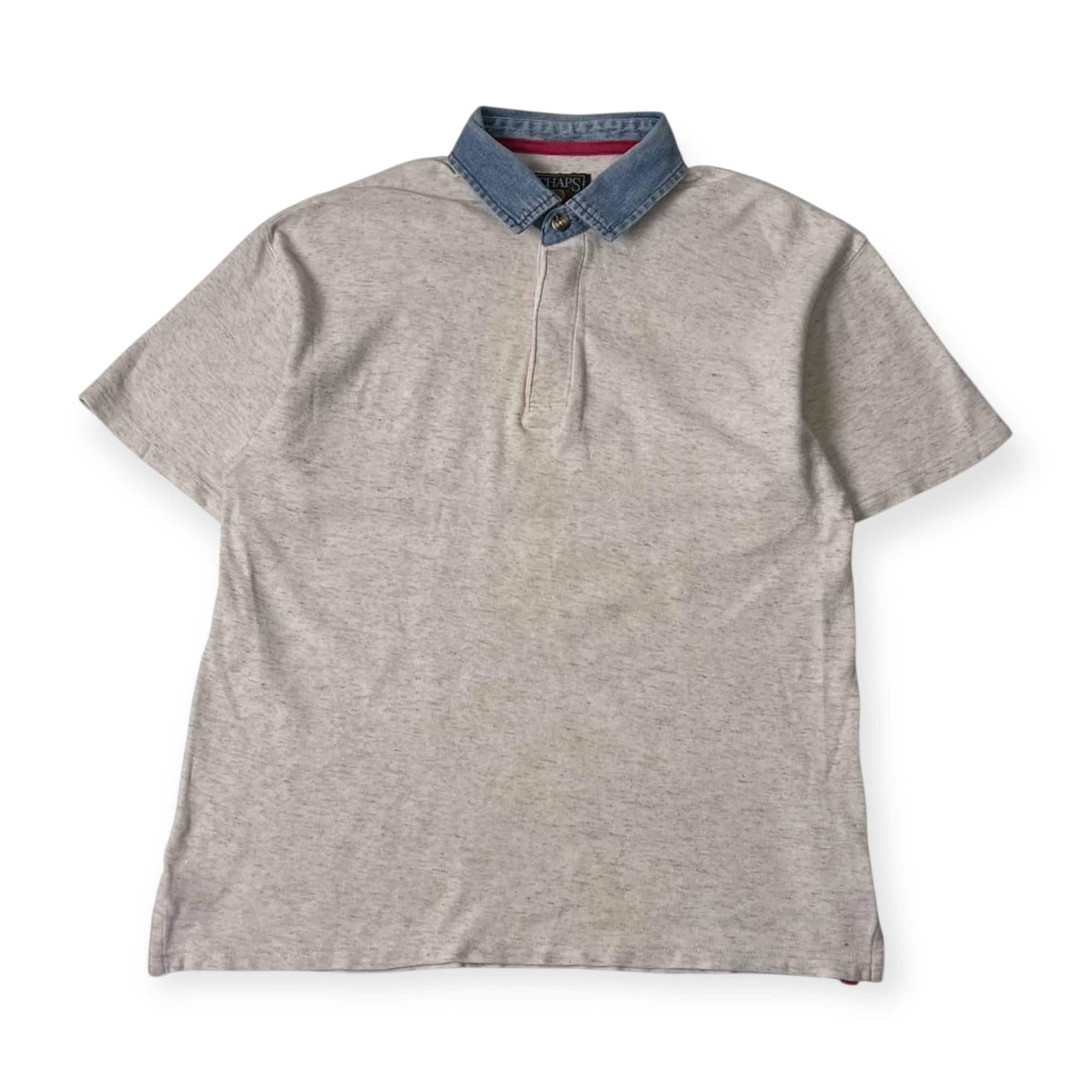90s リネン混 CHAPS RALPH LAUREN チャップス ラルフローレン 切替デザイン 半袖 ポロシャツ M/アイボリー系 メンズ ビンテージ