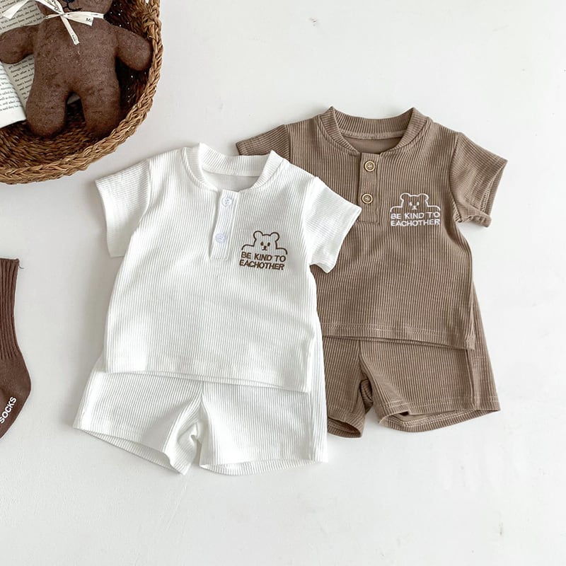 えみさん専用✨BABYのカットソー2枚セット✨ BABY&KID】夏用ワッフルクマ刺繡ロンパースORセットアップ | 韓国子供