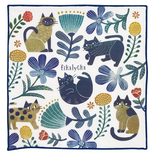 猫ハンカチ(fikalycka)猫と花