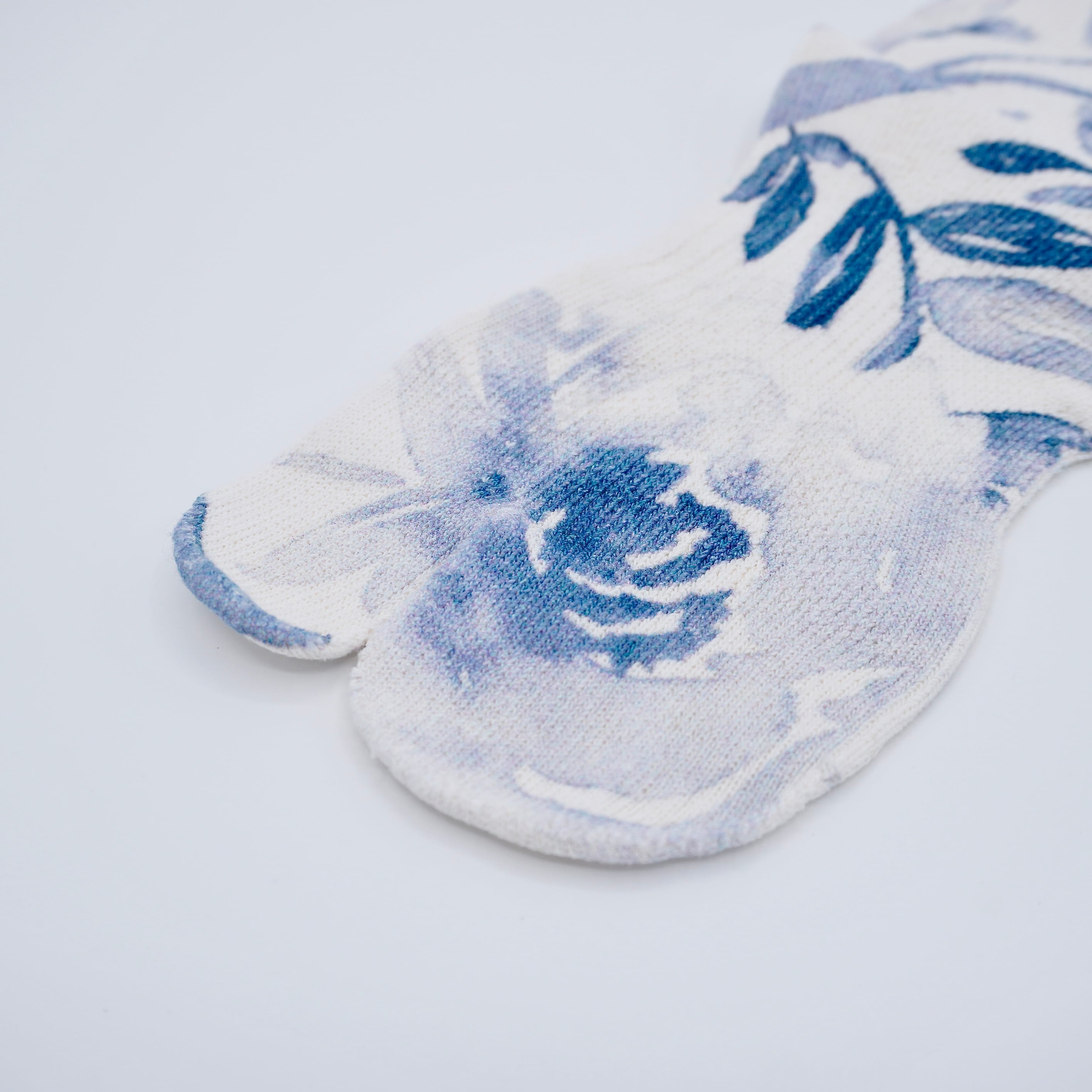 水墨画<花柄> 青 足袋和紙プリントソックス レギュラー丈