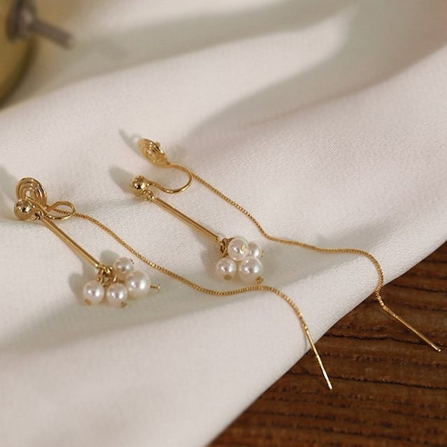 Drop pearl chain earring＊M-189