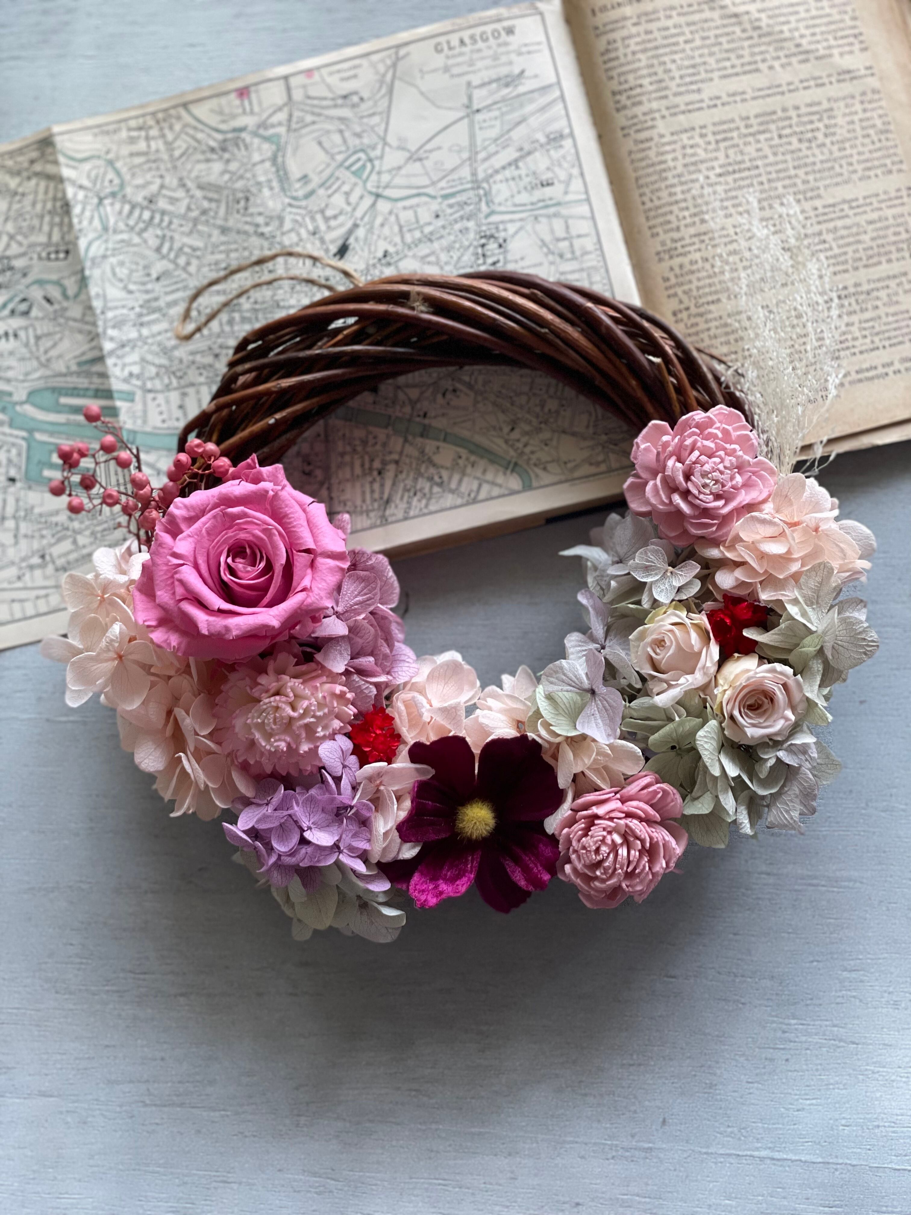 ドライフラワー リース ピンク系 Mサイズ