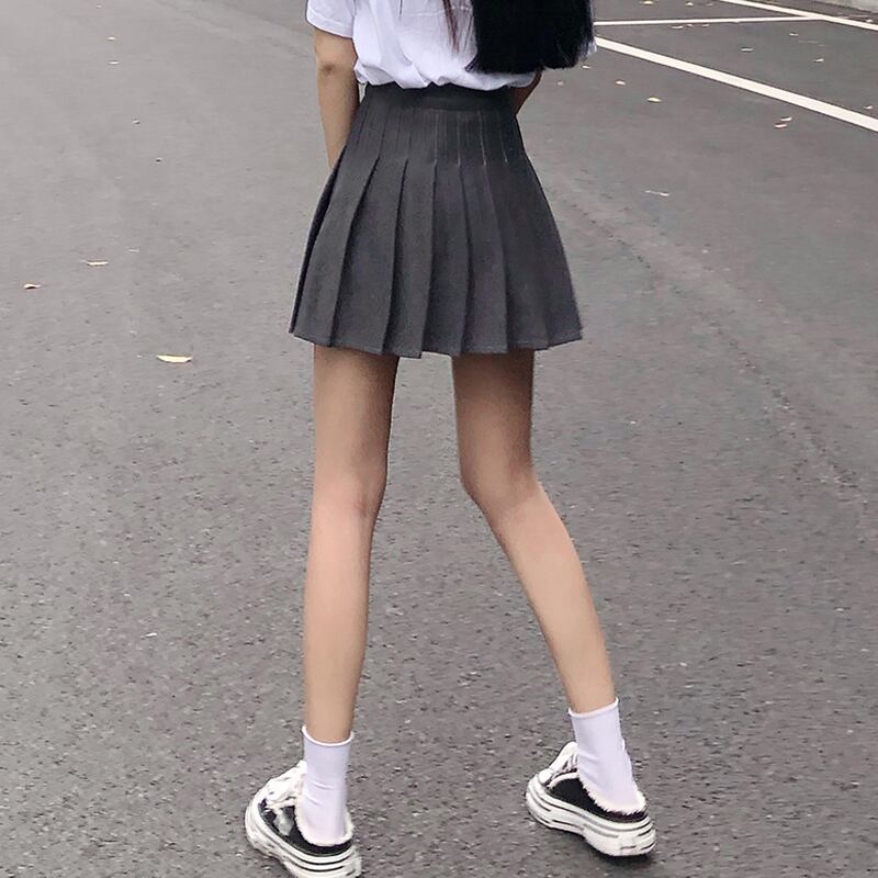 プリーツスカート サマーグレーハイウェストウェスト薄手Aラインショート 夏物 試着室83748024753