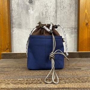 -＊ 2WAY巾着ショルダー ＊- 専用紐・横Dカン付き【焦茶×紺】