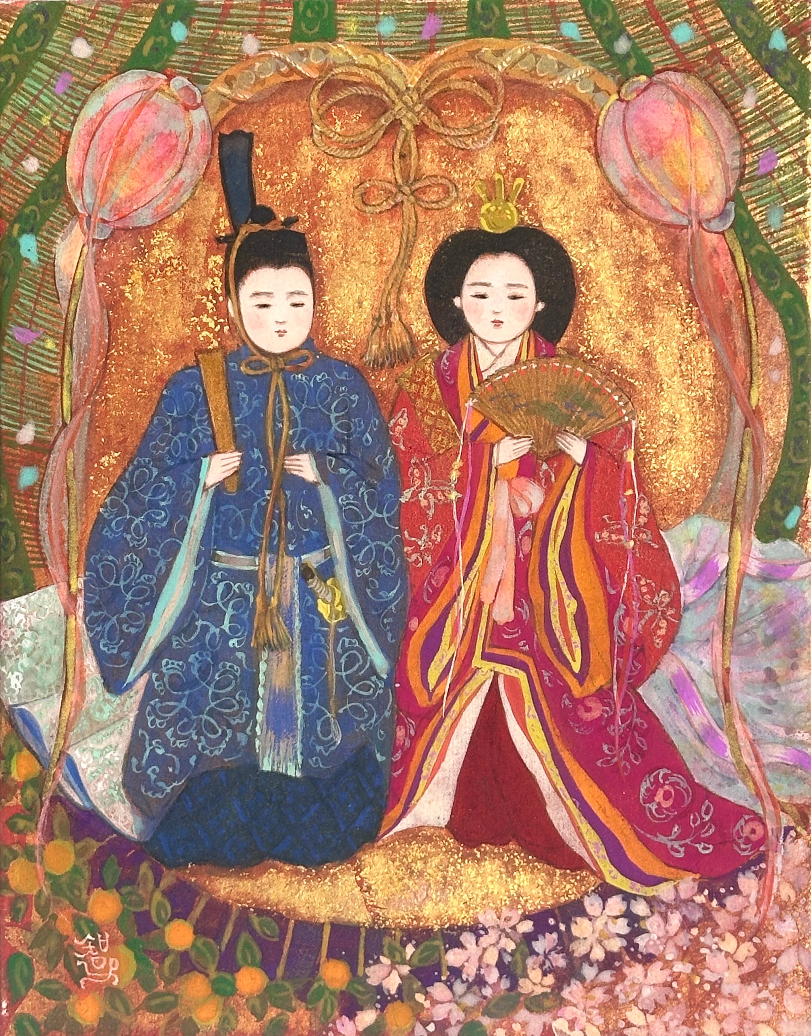 日本画のおひなさまF0号 | 「シナモン」小さなハープと絵画の販売