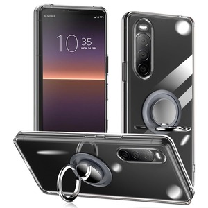 【数量限り】対応 Xperia 10 II SO-41A ケース SOV43 リング付き 透明 エスクペリア10ii スマホケース A001SO XQ-AU42 リング クリア シリコン 薄型 スタンド機能 耐衝撃 耐久 滑り止め（Xperia 10 II クリア）
