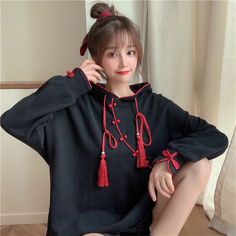 スタンダードスタイルフードセーター レディーススプリングオータムルーズウィンターブラウス レトロ 春物 秋物 冬物 萌量不足3225544485