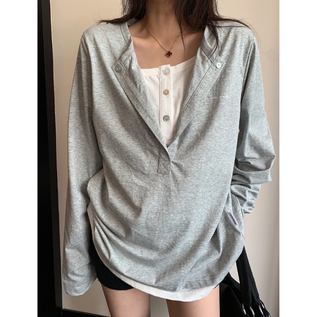 double-neck layered long tee　ダブルネックレイヤードロングティー　J2143