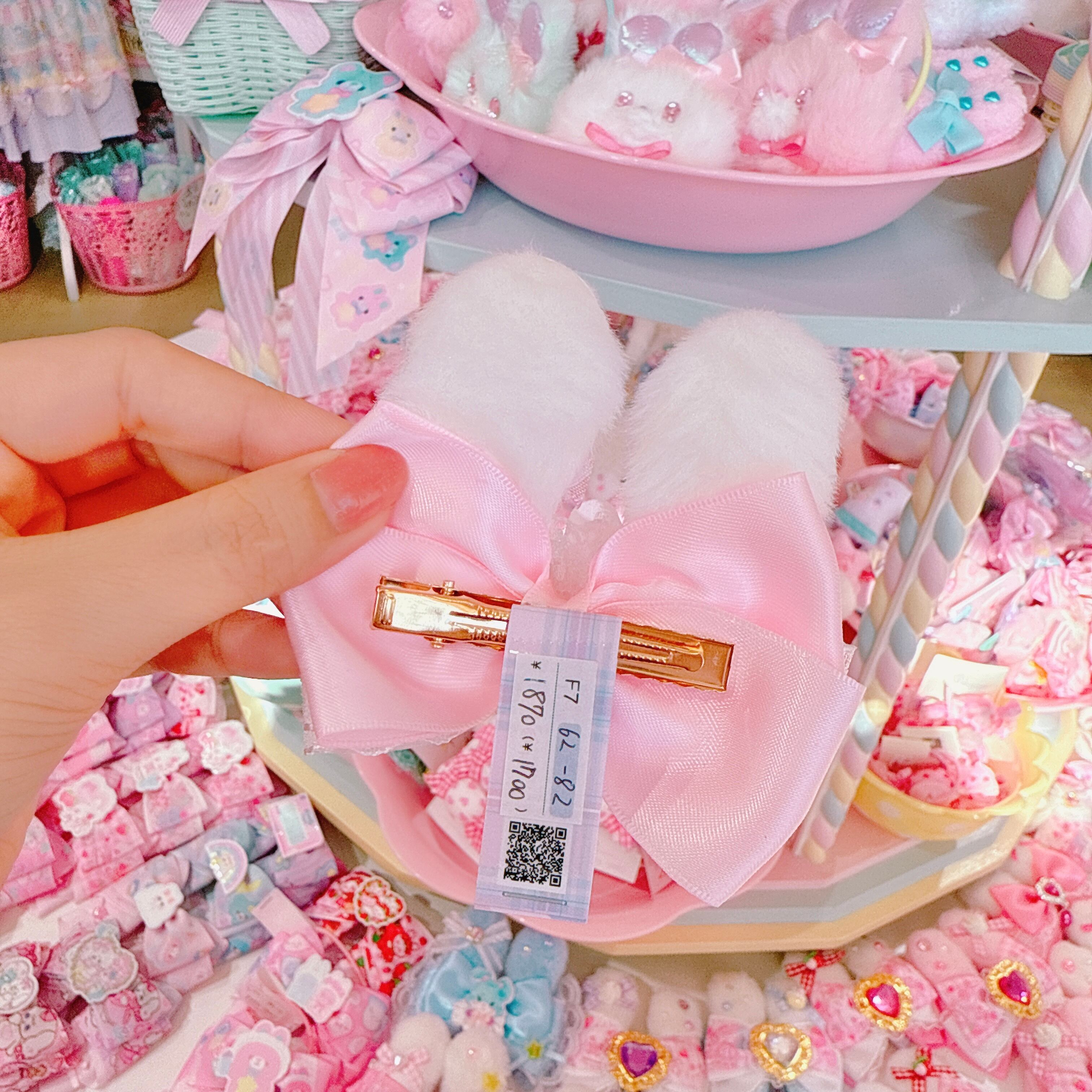 【F7】62-82うさ耳リボンヘアクリップ