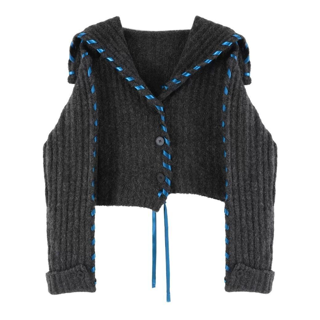 drawstring and oversized lapel cardigan <2colors>