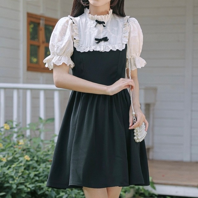 puff sleeve ruffle bicolor OP　B0011