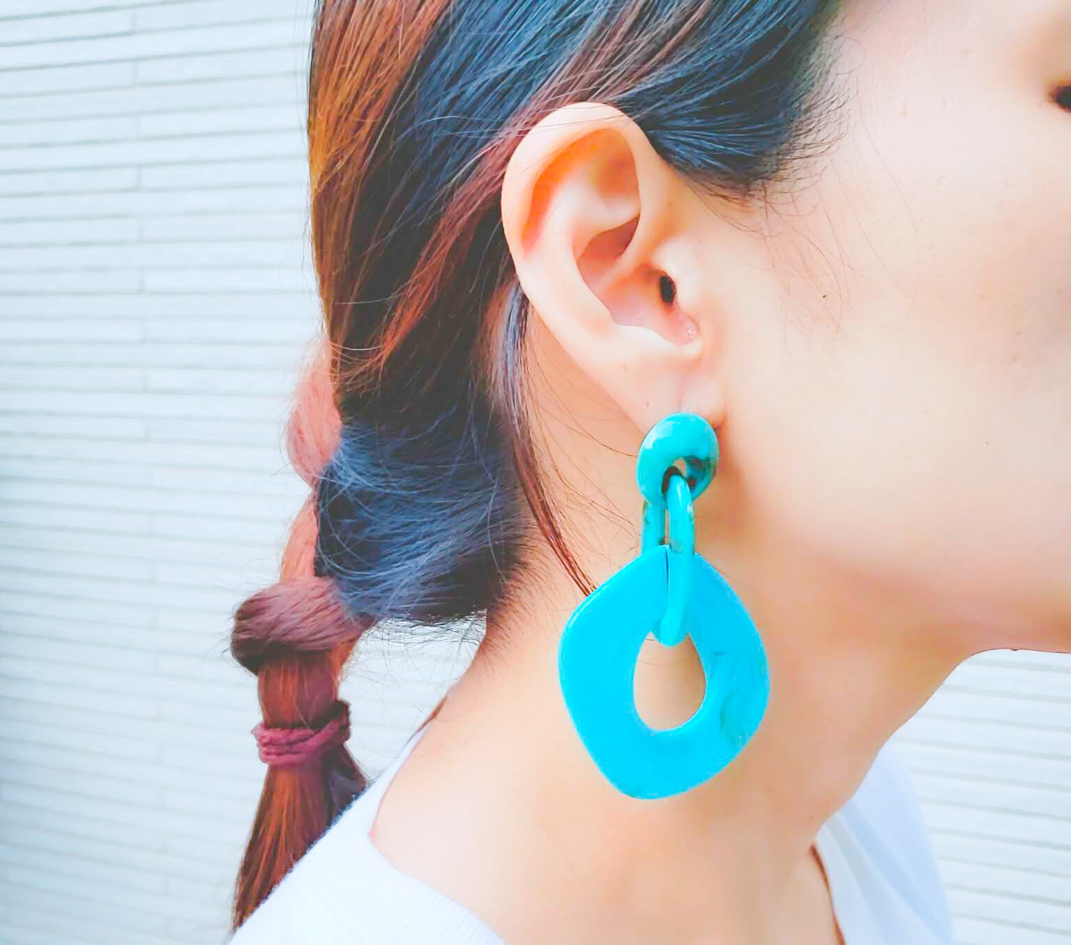 ターコイズ　マーブル幾何学ピアス　ドロップピアス　アクセサリー　夏アクセサリー　大人かわいい　大人女子　女子会　イベント　デート　おしゃれ