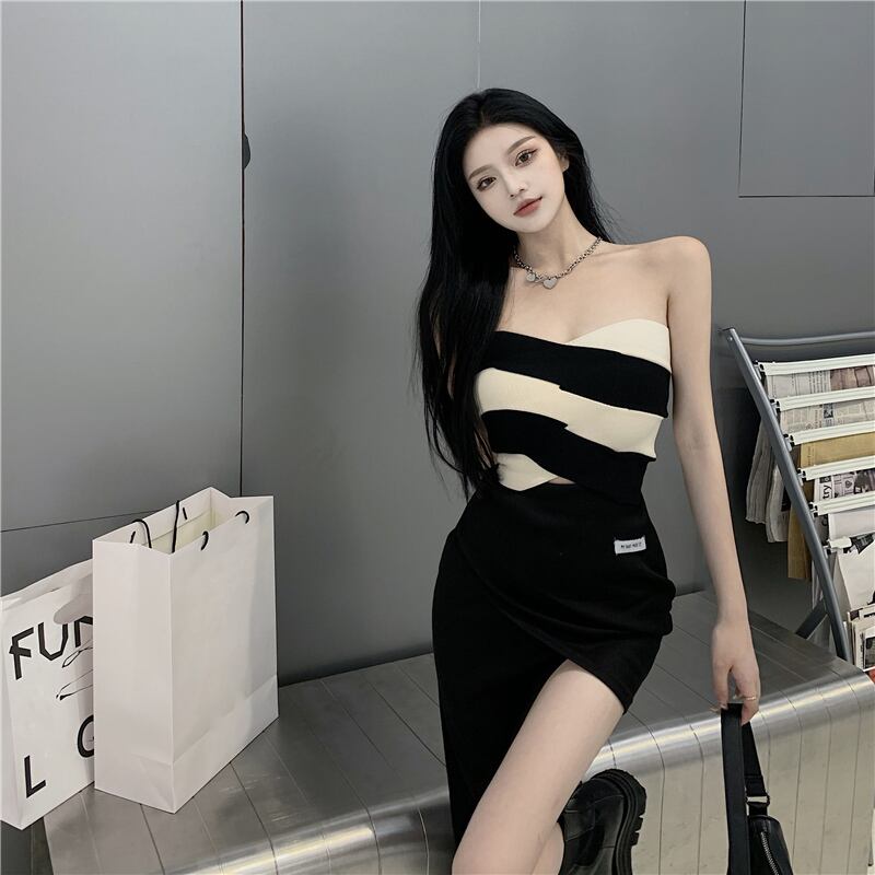 ストライプニットトップス サマー 夏物 ブラックストロベリース33824533876