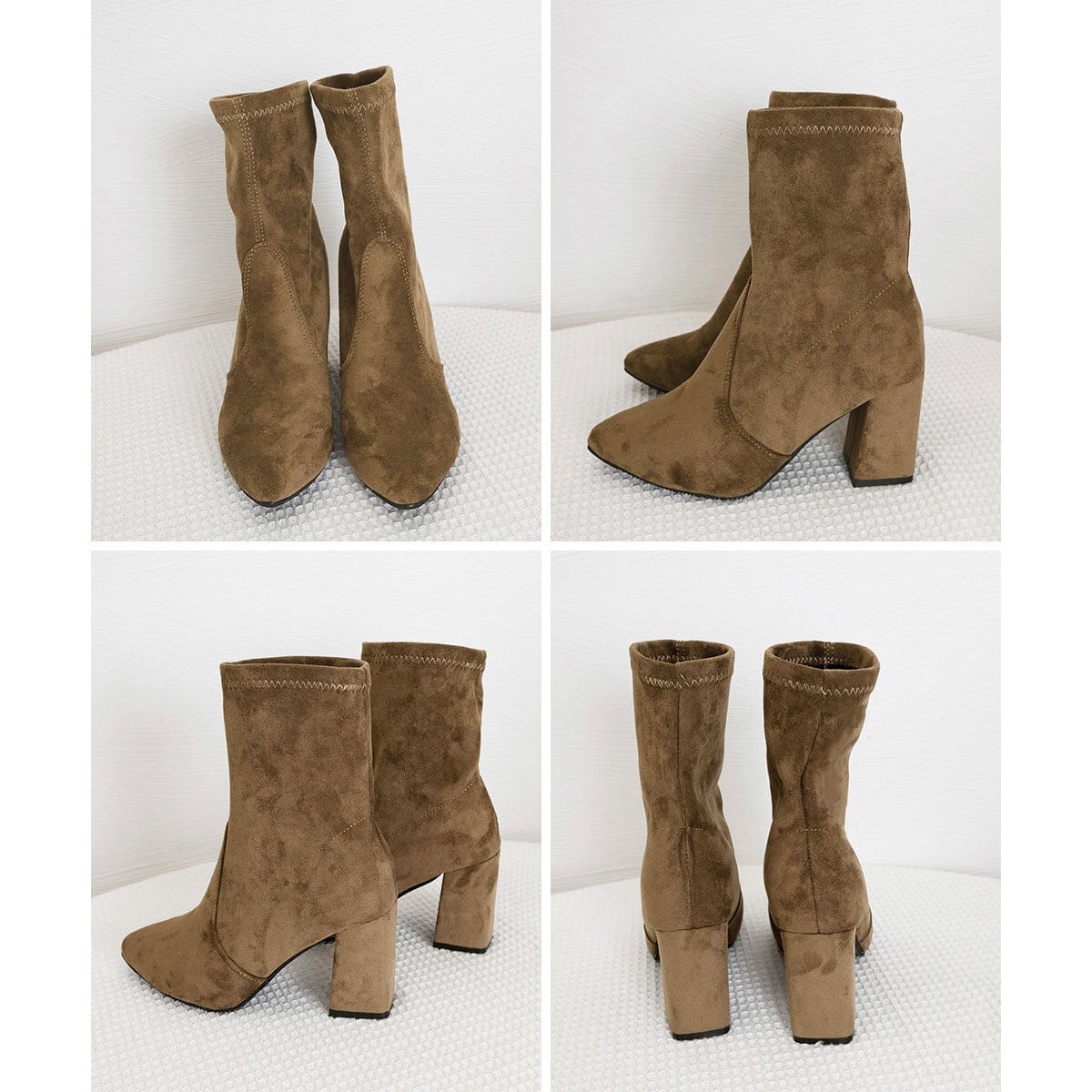 ショートブーツ スエード レディース 秋冬 韓国 ブーツ 通勤 ビジネス OL きれいめ 大人 シンプル ストレッチ 履きやすい 歩きやすい チャンキーヒール ポインテッドトゥ 上品 細見え 大人可愛い 大人女子