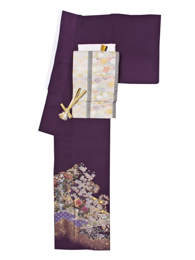 留袖【スタンダードレンタル】色留袖セット　金菱と花　紫