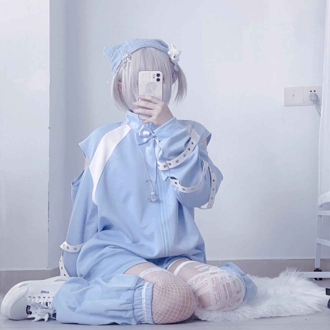 SEASONZ 天使界隈 水色界隈 オフショルダー ボウタイ ジャージ 水色