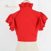 【美品 フラメンコ衣装】レッド SONIA JOHNES ソニアジョーンズ ブラウス トップス 赤 無地 フリル ボランテ リボン ダンス