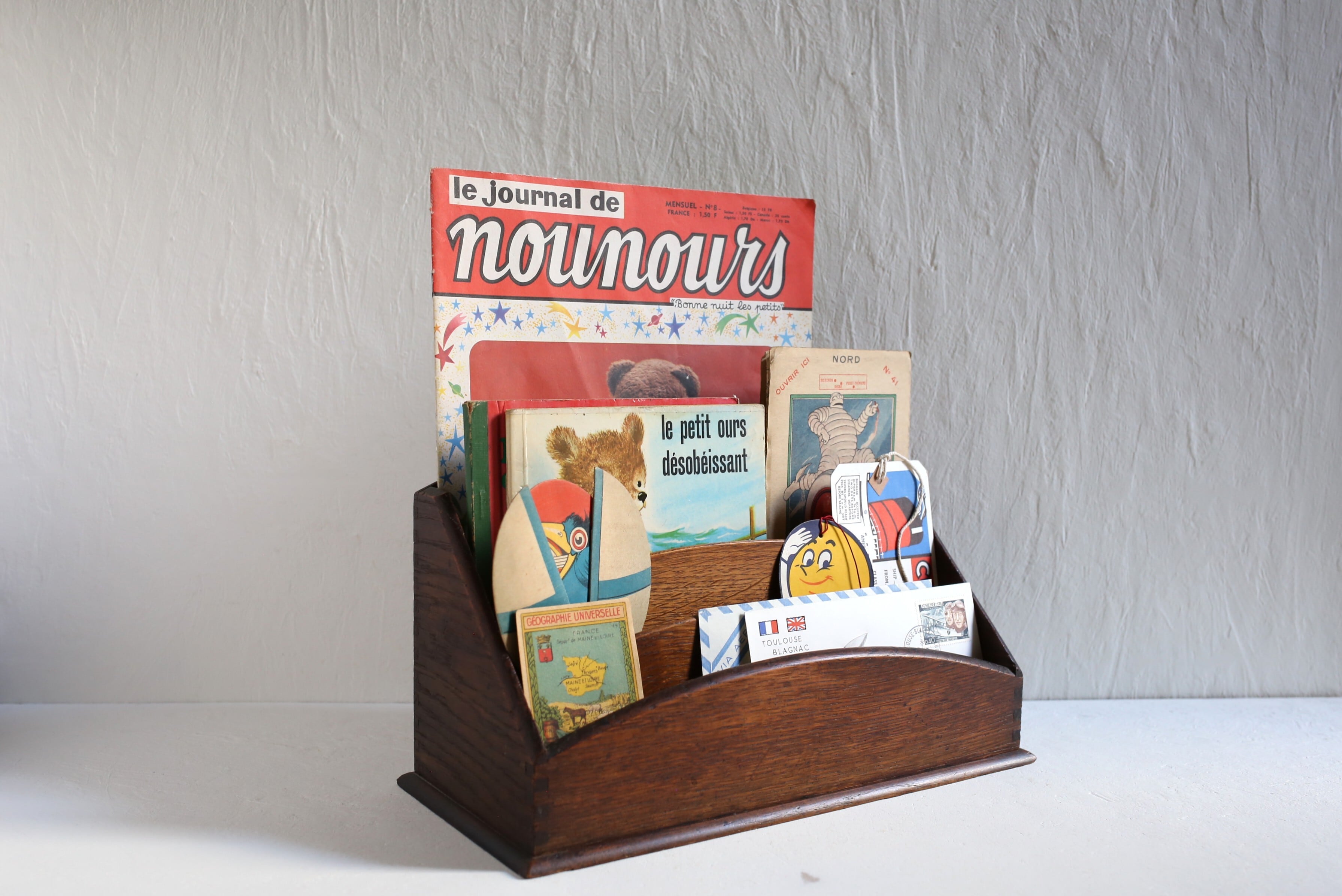 フランス アンティーク ヴィンテージ 木製 レターラック レタースタンド N-00984