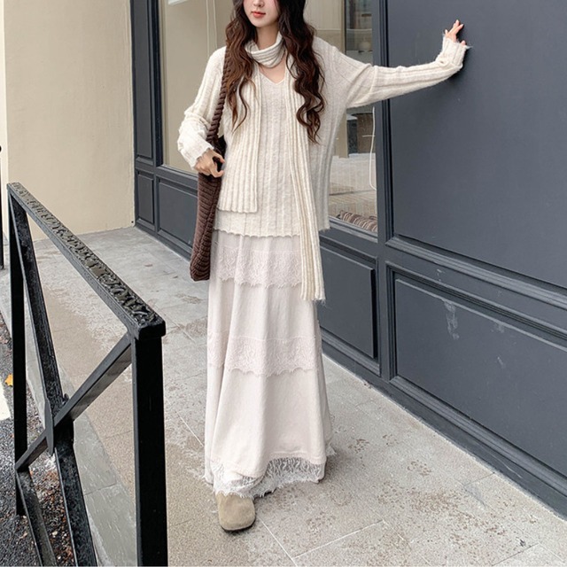 lace a-line long skirt　J00473