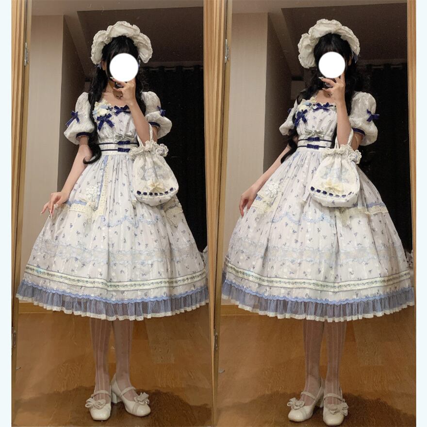 レーススカート ワンピース 重ね着 花柄 上品 クラロリ 原宿スタイル